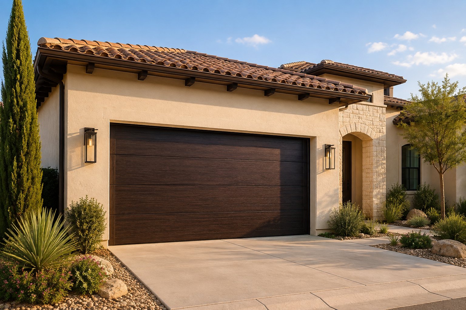 New modern garage door installed at a San Antonio home